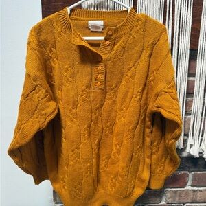 Hunter Mustard Cable-Knit Henley Sweater